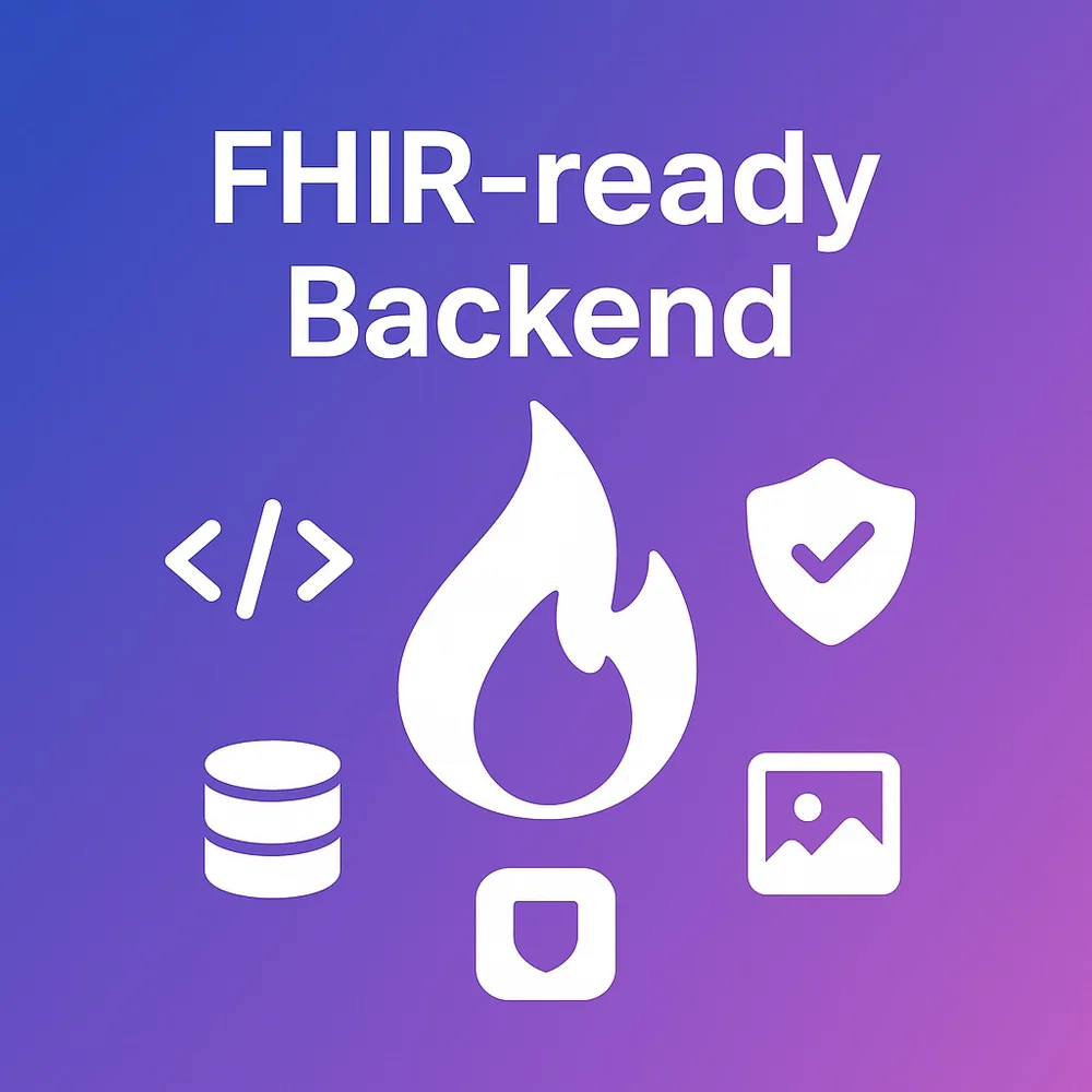 FHIR-ready backend illustration showing code, data storage and security components